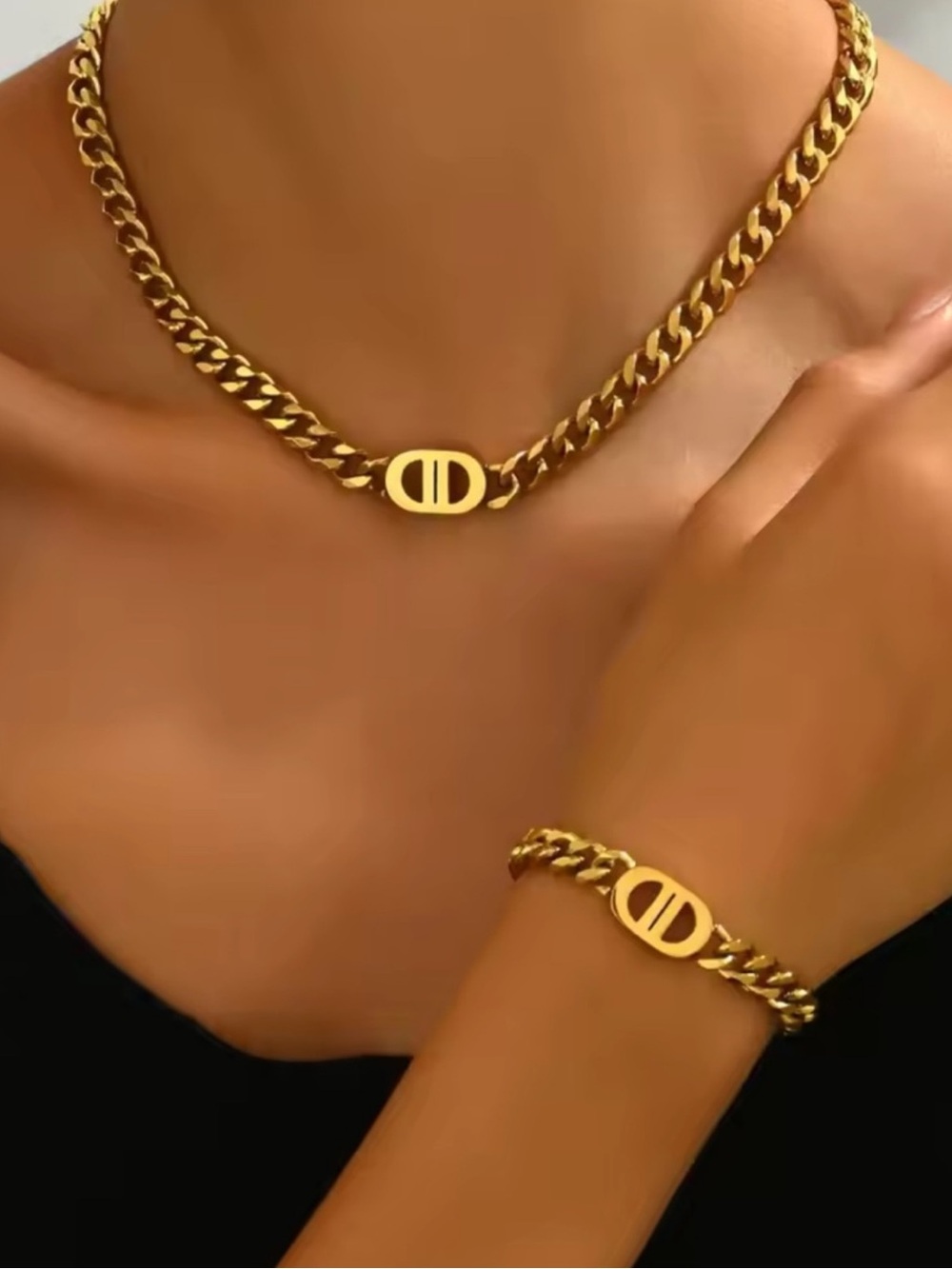 Macy's Gold-Tone Cuban Link Necklace & Bracelet Set